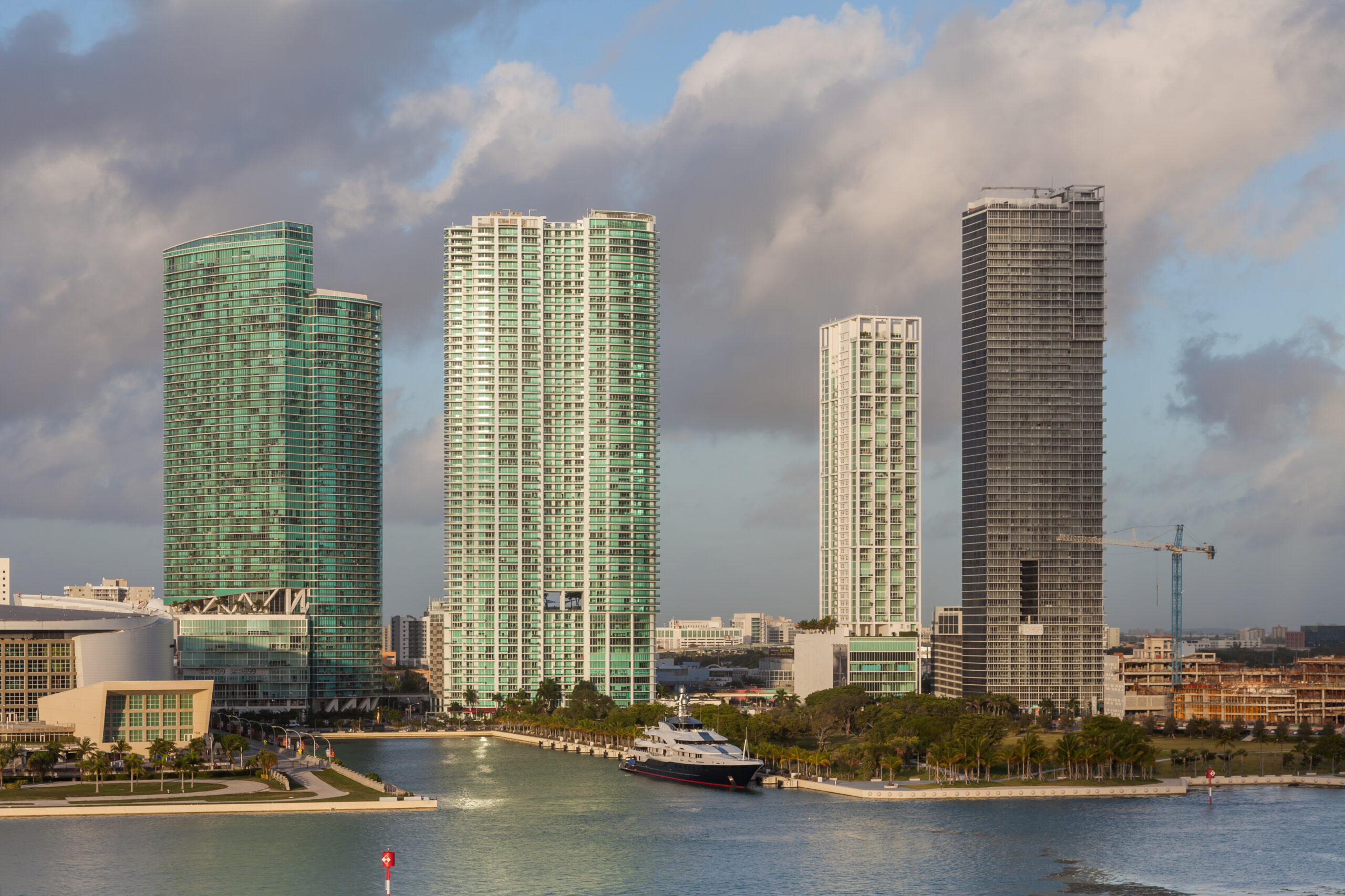 Miami, Florida, USA - November 23, 2014: A view across Biscayne Bay to the Downtown Miami skyline in Miami, Florida.